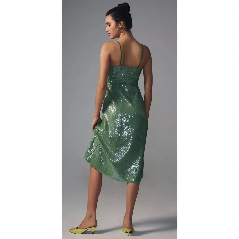 Anthropologie Green Sequin Midi Dress - Picture 4 of 10